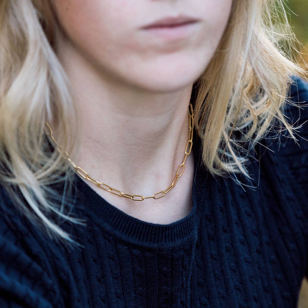 Louisa Paperclip Chain Necklace in White Gold