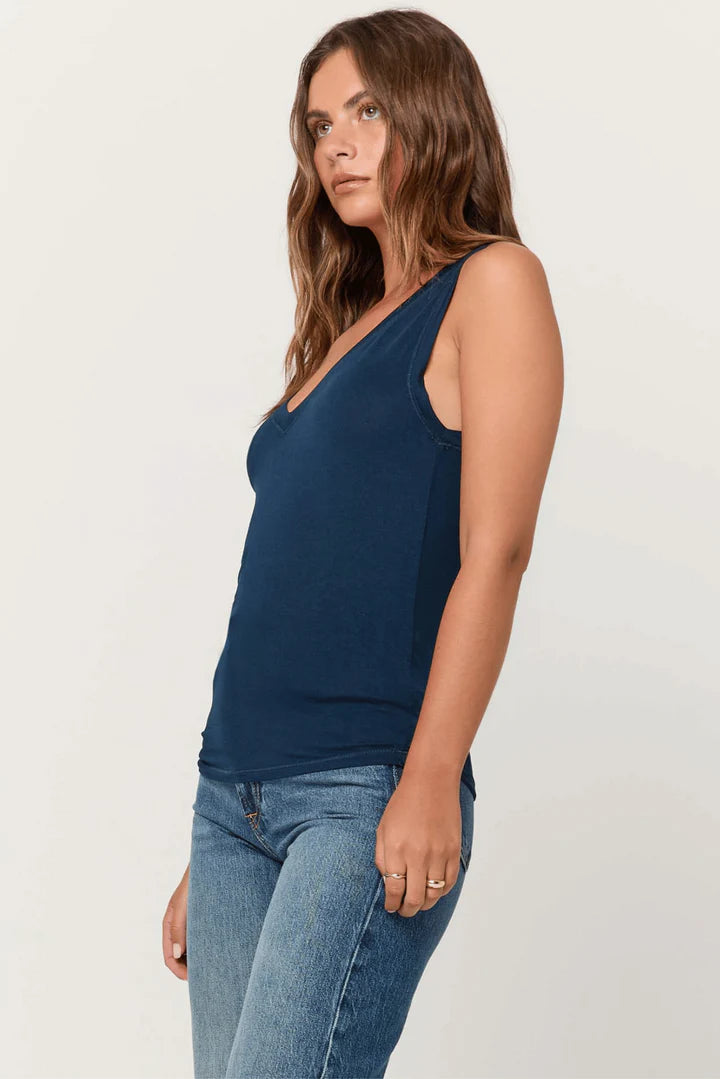 Lona V Neck Tank in Blue Pine