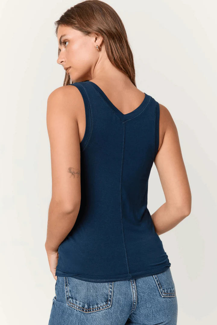 Lona V Neck Tank in Blue Pine