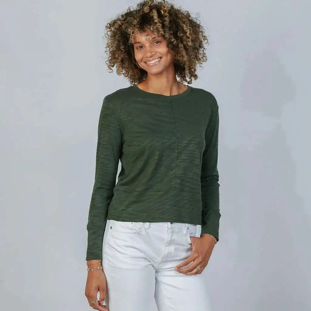 Celia Perfect Length Long Sleeve Tee in Forest Green