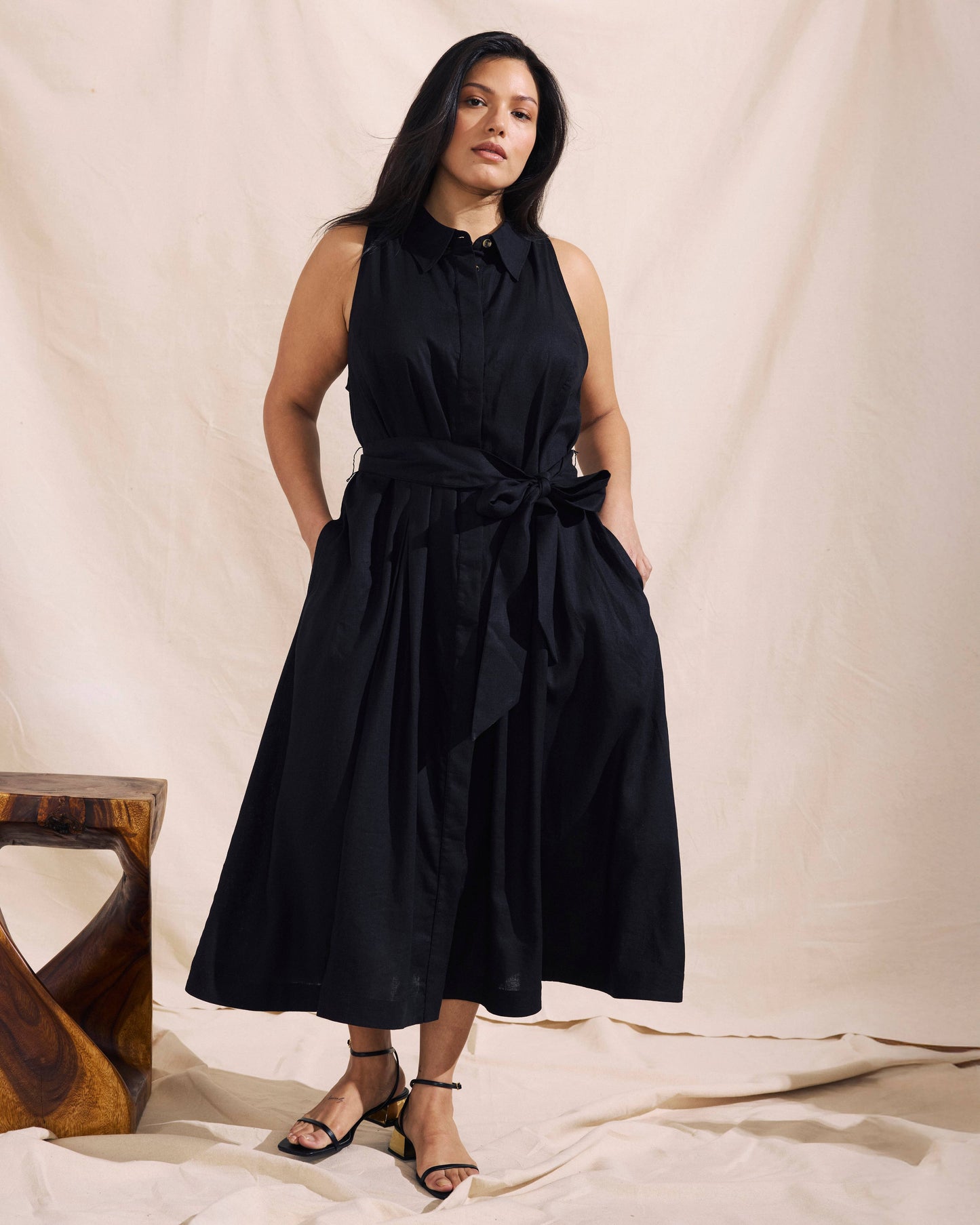 Adelaide Linen Shirtdress in Black
