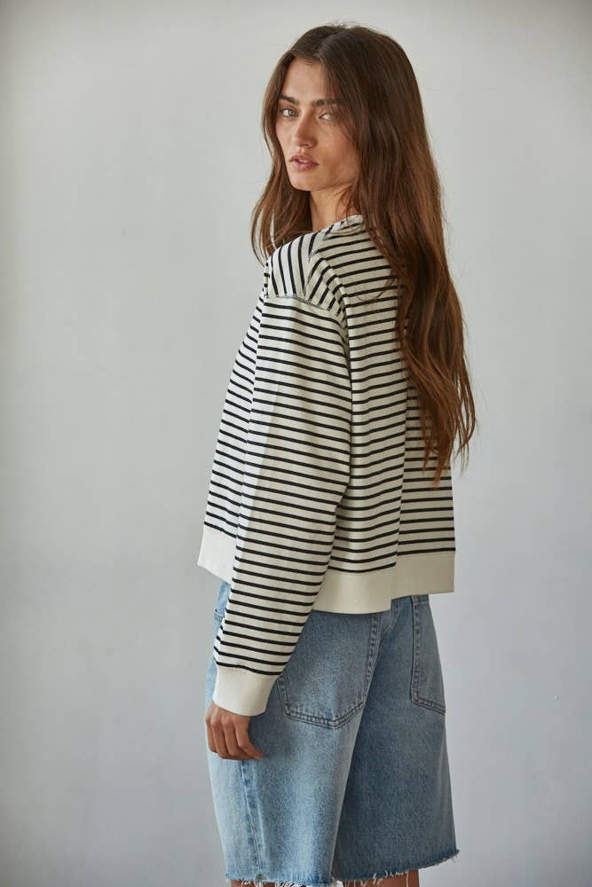 The Everyday Stripe Top in Off White & Black