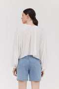 Lace Trim Mixed Blouse in Off White