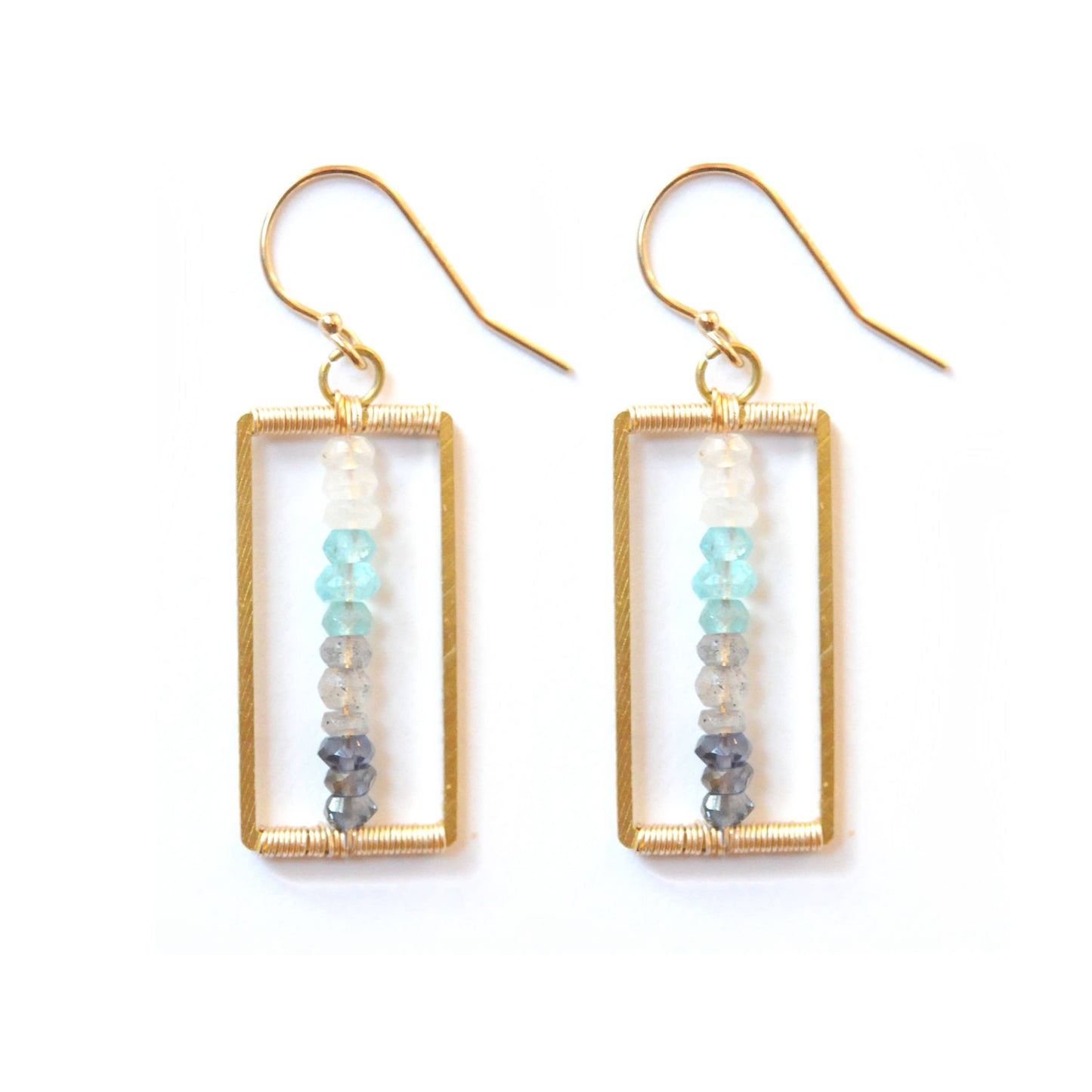 Gradient Rectangle Earrings in Brass/Blue