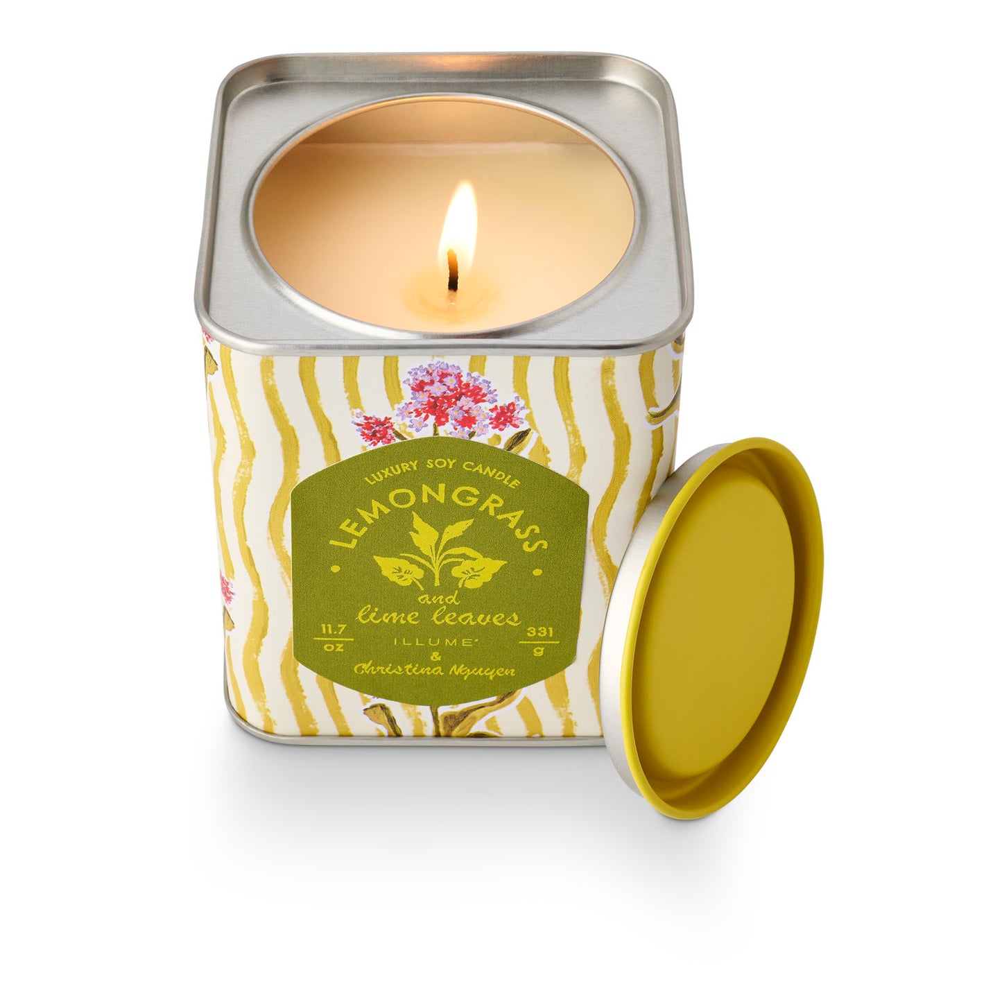 Lemongrass and Lime Leaves Printed Square Tin Candle