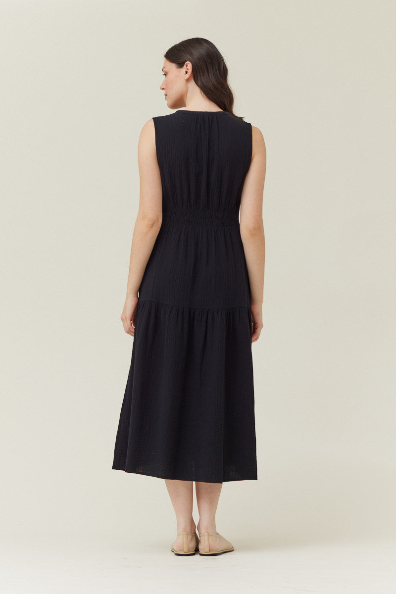 Solid Gauze Midi Dress in Pure Black