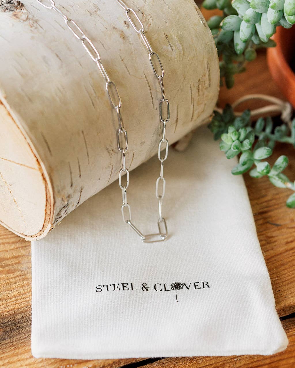 Louisa Paperclip Chain Necklace in White Gold