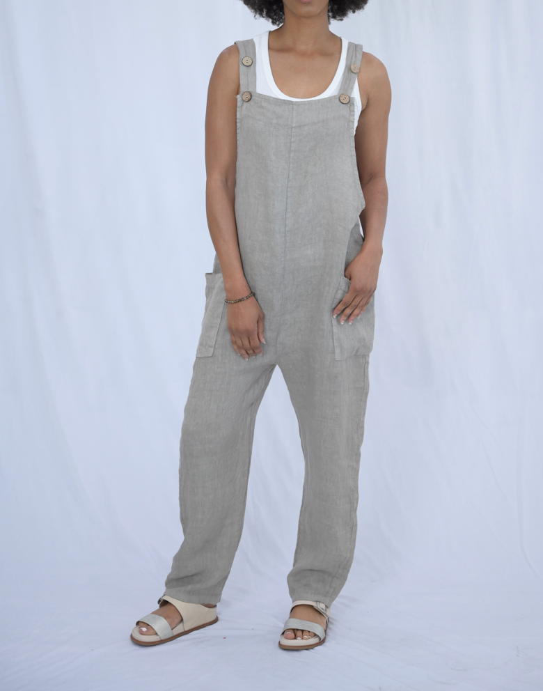 Button Strap Jumper with Front Pockets in Taupe