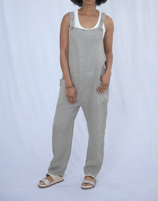 Button Strap Jumper with Front Pockets in Taupe