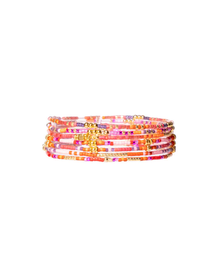 Miyuki Beaded Stretch Bracelet Set in Red/Orange/Purple