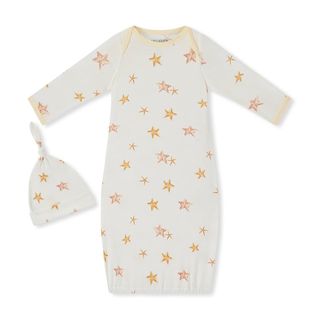 Newborn Gown & Hat Set in Starfish Dreams (Luxe Stretch)