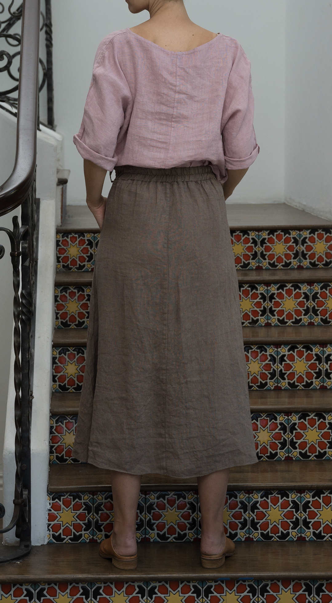 Linen 3/4 Sleeve Shirt in Pink