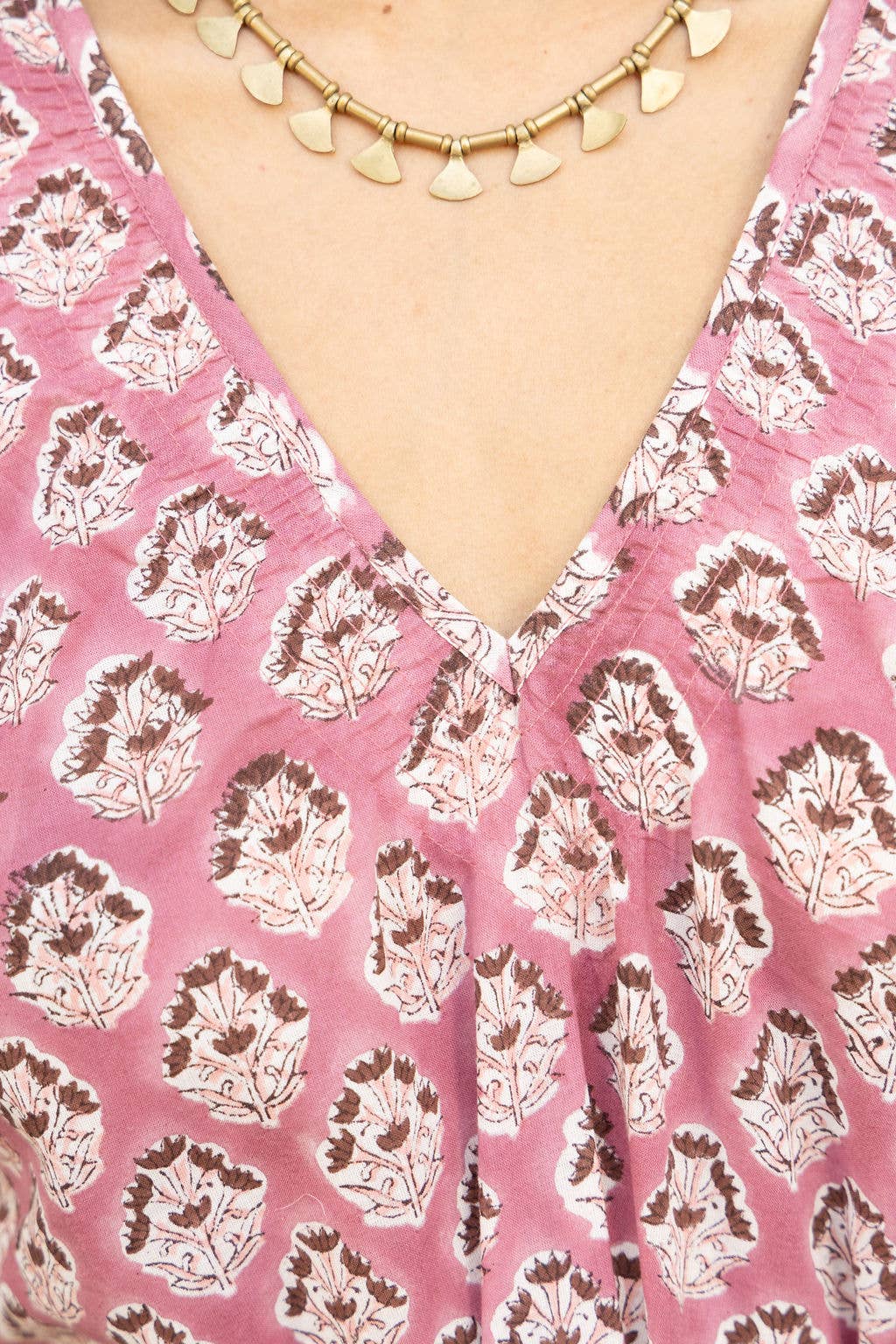 Imara Block Printed Cotton Maxi Dress in Rose
