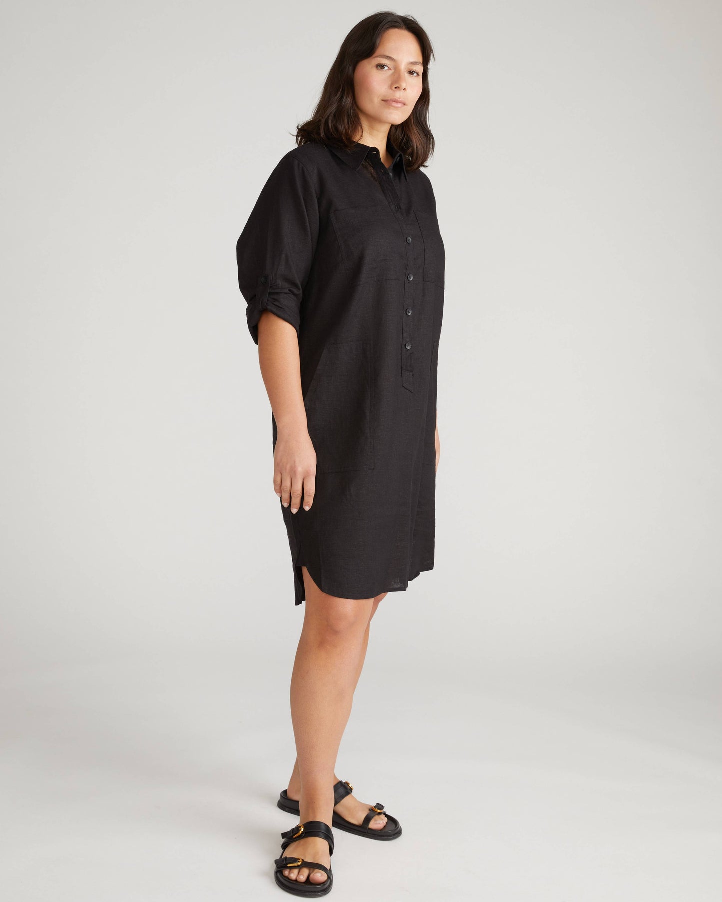 Linen Rubicon Shirtdress in Black