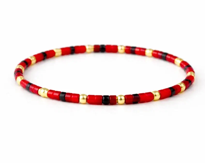 Endless Summer 14k Gold Filled & Rich Red Beaded Bracelet - 7"