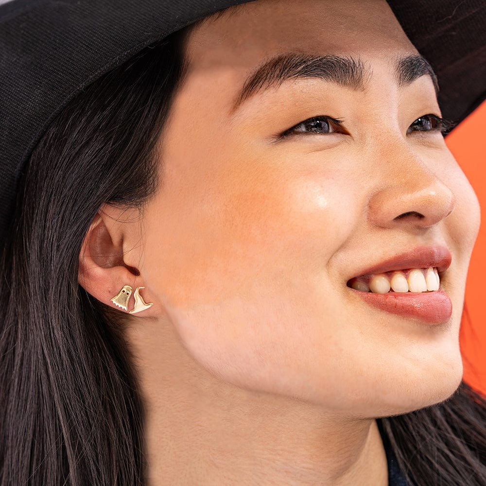 Tabitha Brass Ghost and Witch Hat Mismatched Halloween Post Earrings