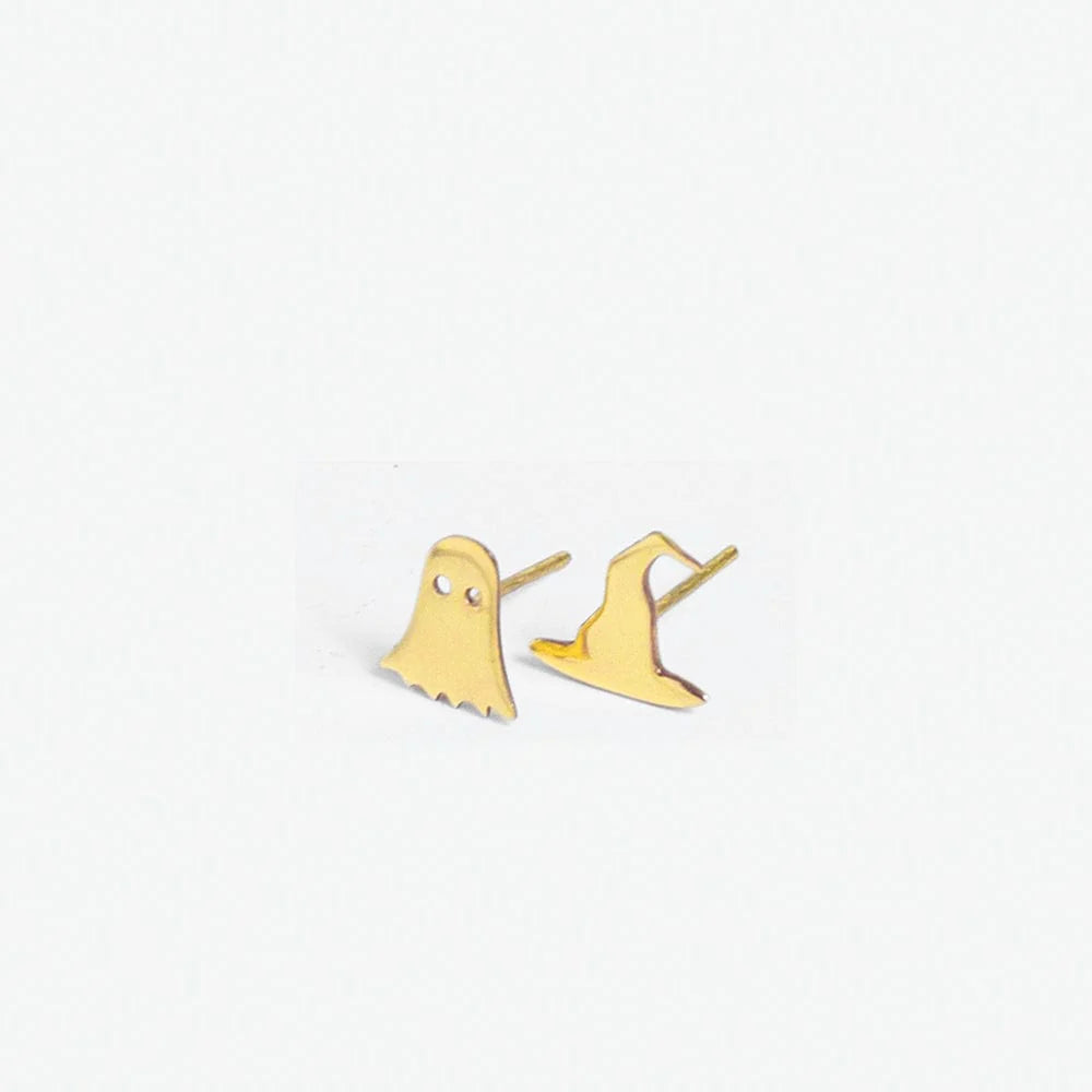 Tabitha Brass Ghost and Witch Hat Mismatched Halloween Post Earrings