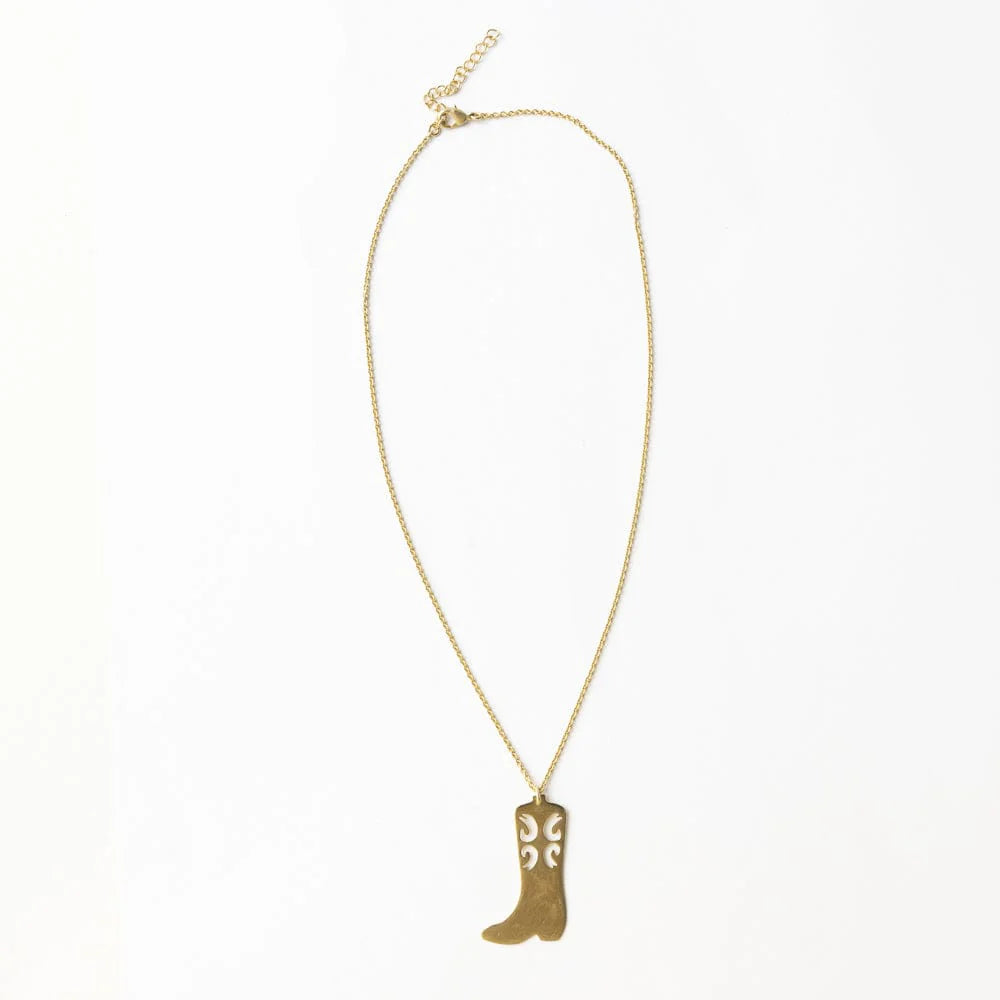 Lacey Boot Pendant Necklace Brass