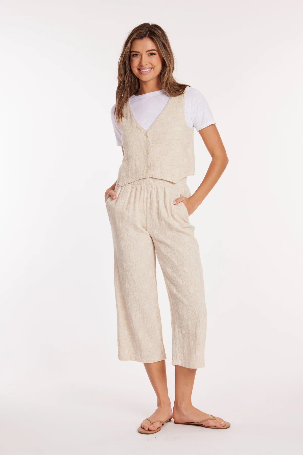 Button Front Vest in Natural