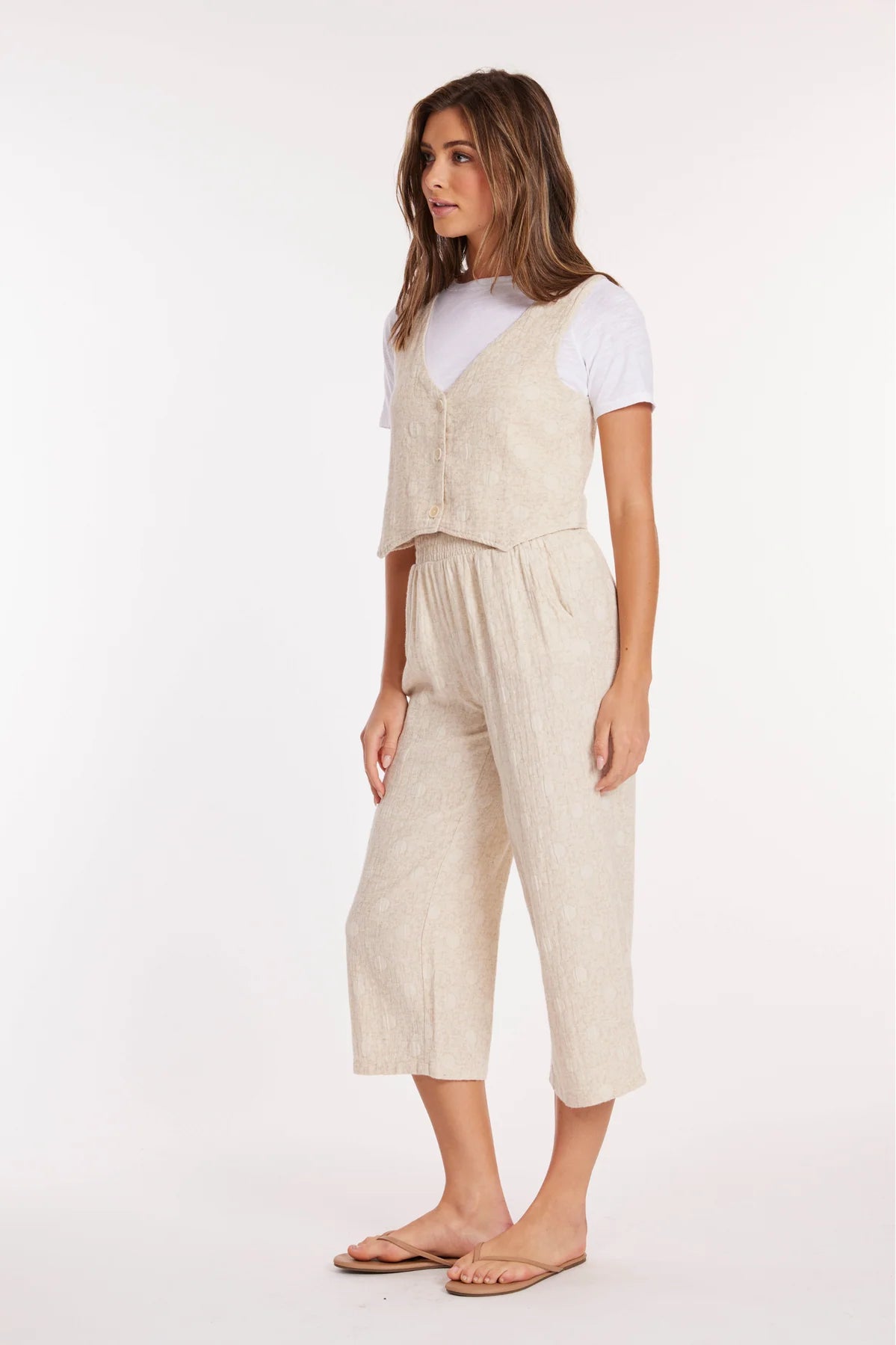 Button Front Vest in Natural