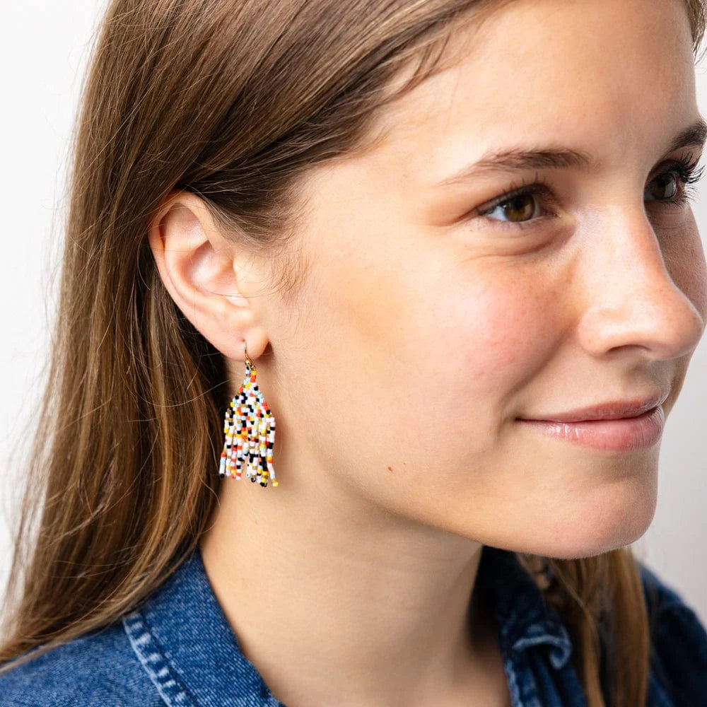 Cassie Confetti Fringe Earrings in Black + Lemon