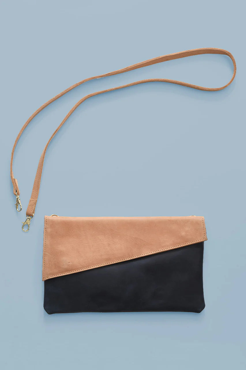 GR Convertible Crossbody & Clutch in Caramel + Ink Black