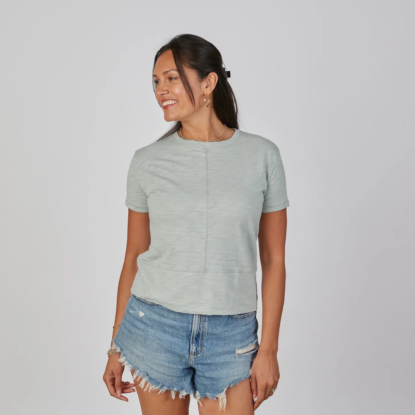 Celia Perfect Length Tee in Sea Glass Blue