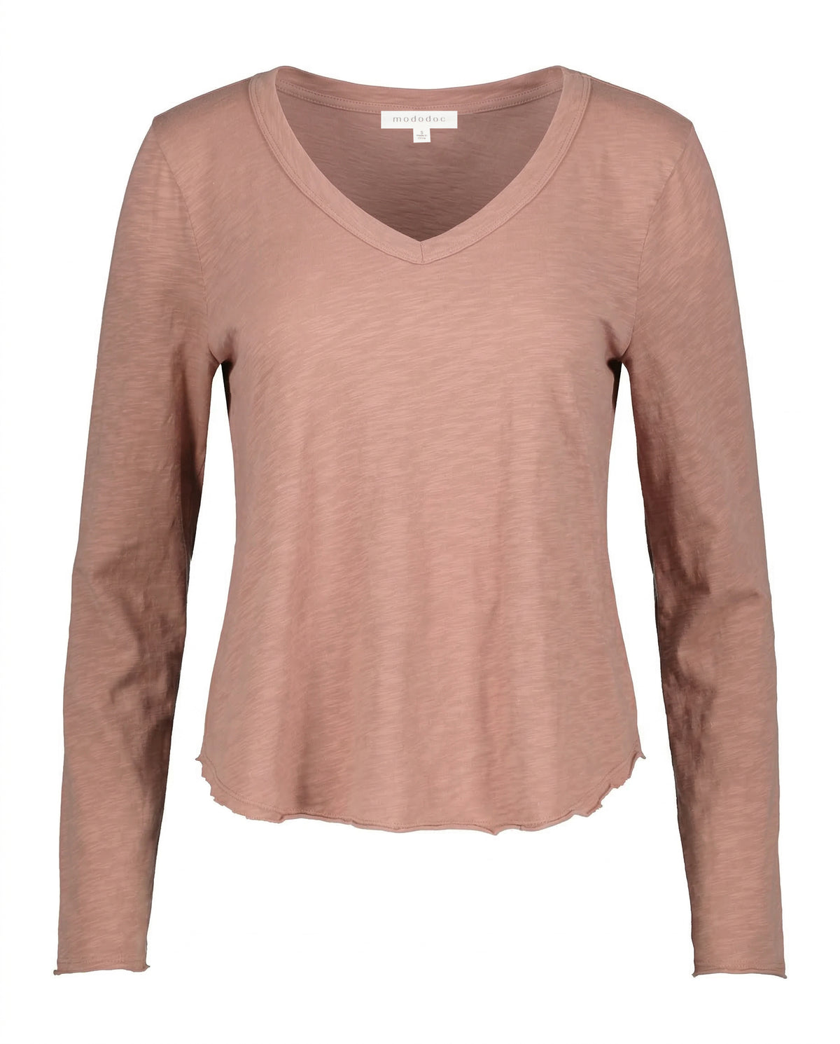 V-Neck Flowy Long-Sleeve Tee in Mauvelous - front view
