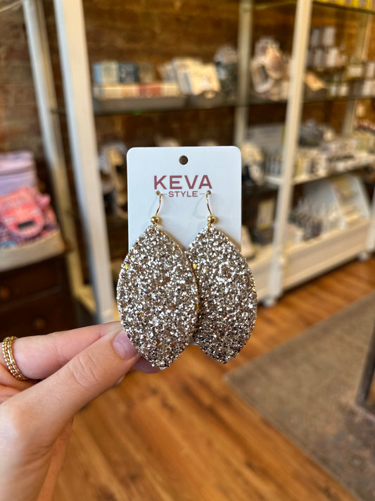 Gold Sparkle Leather Earrings - Large