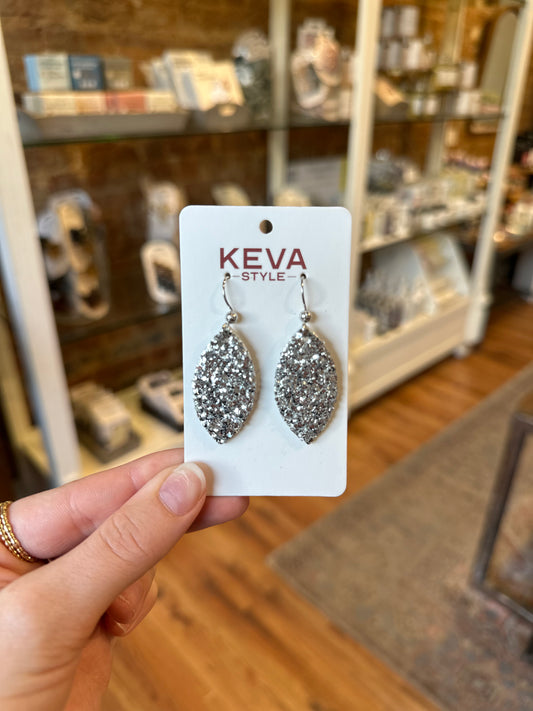 Silver Sparkle Leather Earrings - Small