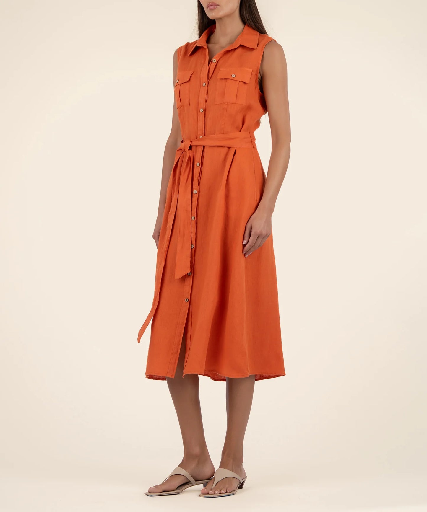 Bowie Button Done Sleeveless Dress in Orange