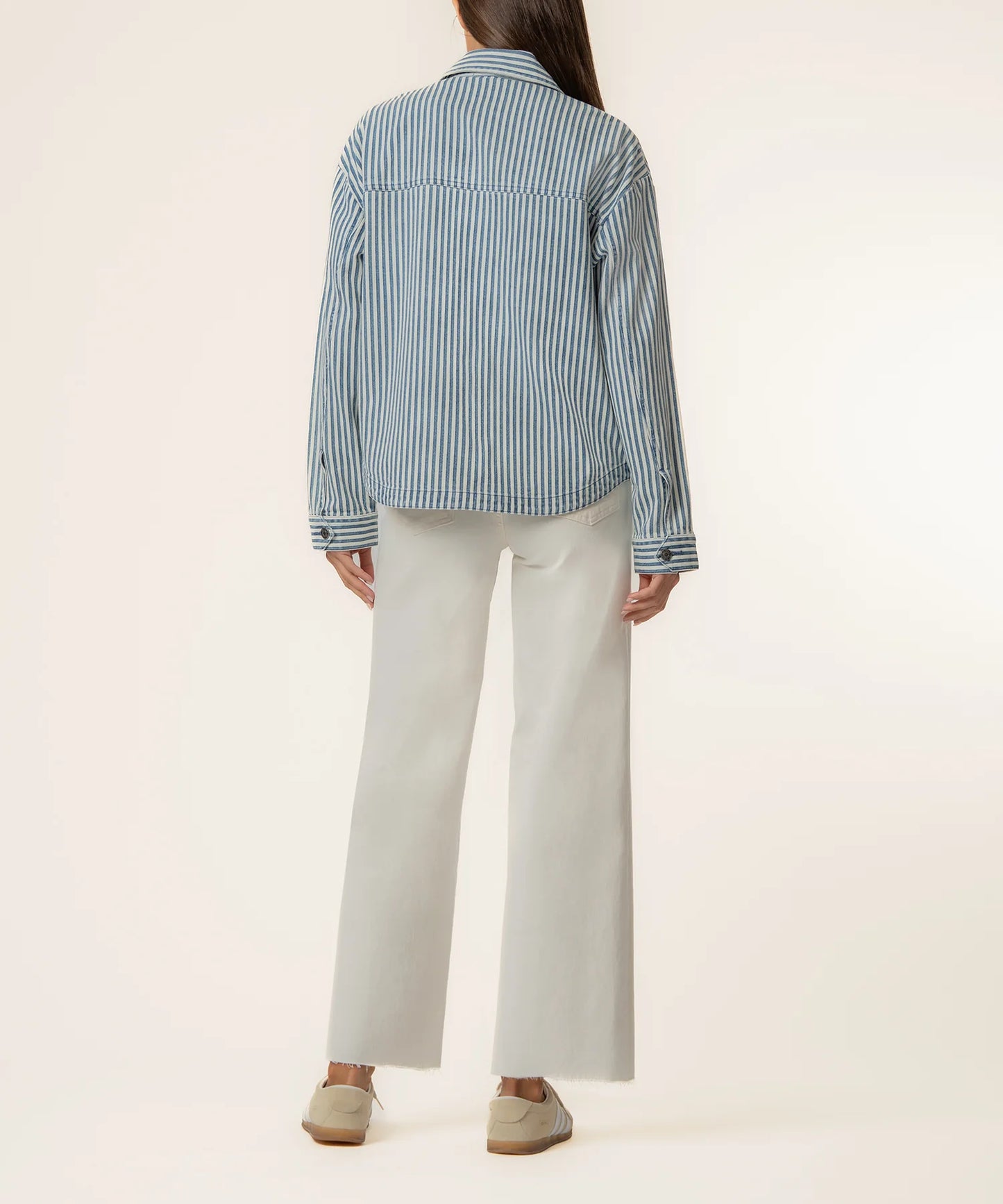 Ellie Striped Denim Jacket in Indigo/White