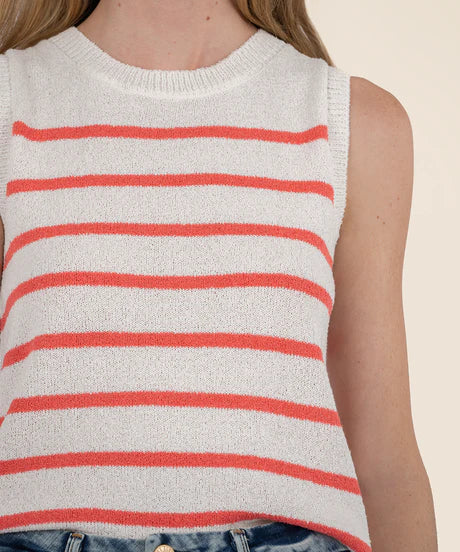 Contessa-Pullover Striped Knit (Ivory/Coral)