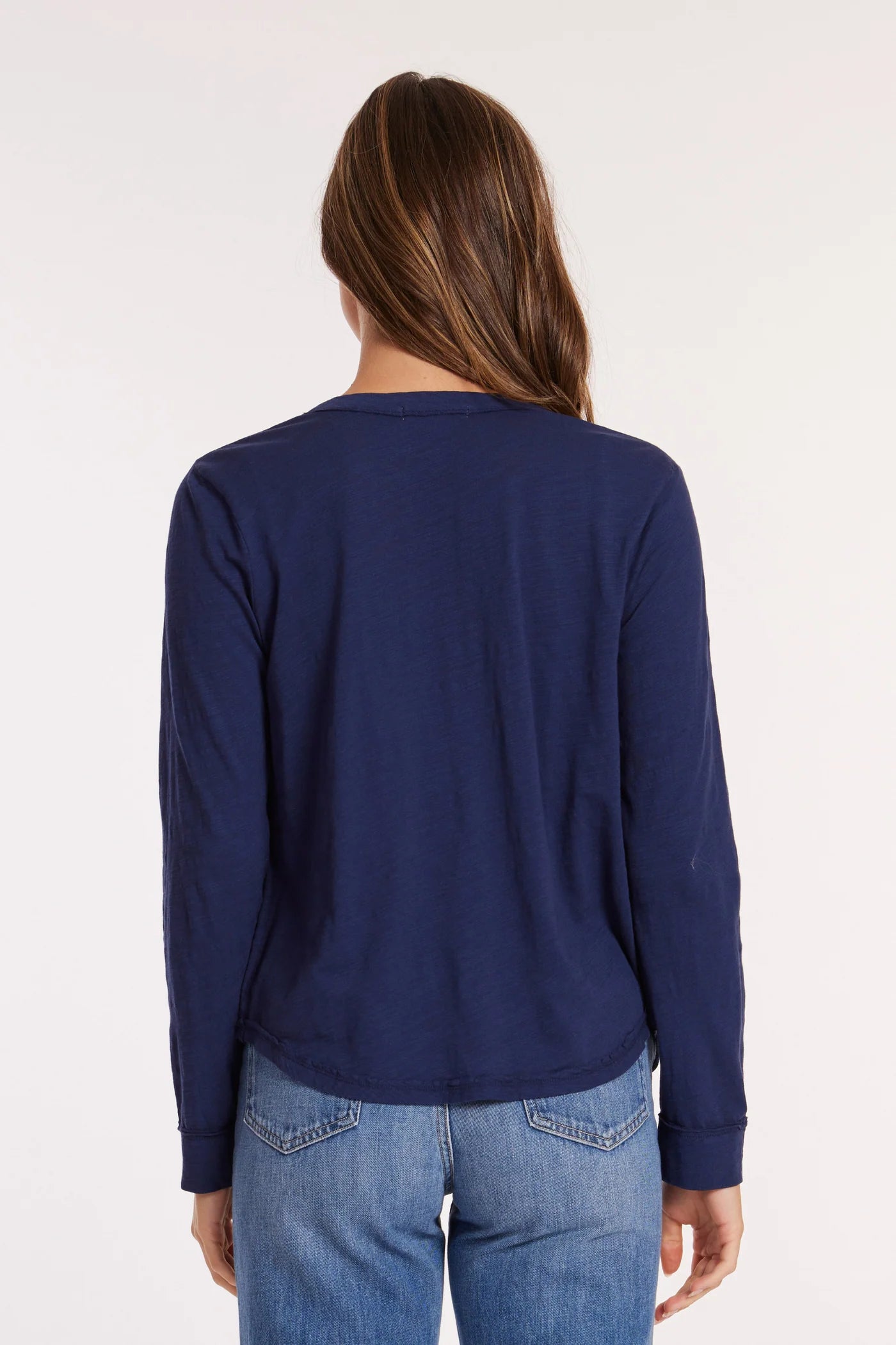 Long Sleeve Button-Up Slim Cardi in Vibrant Navy