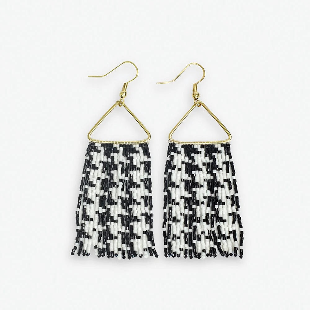 Paige Houndstooth Beaded Fringe Earrings