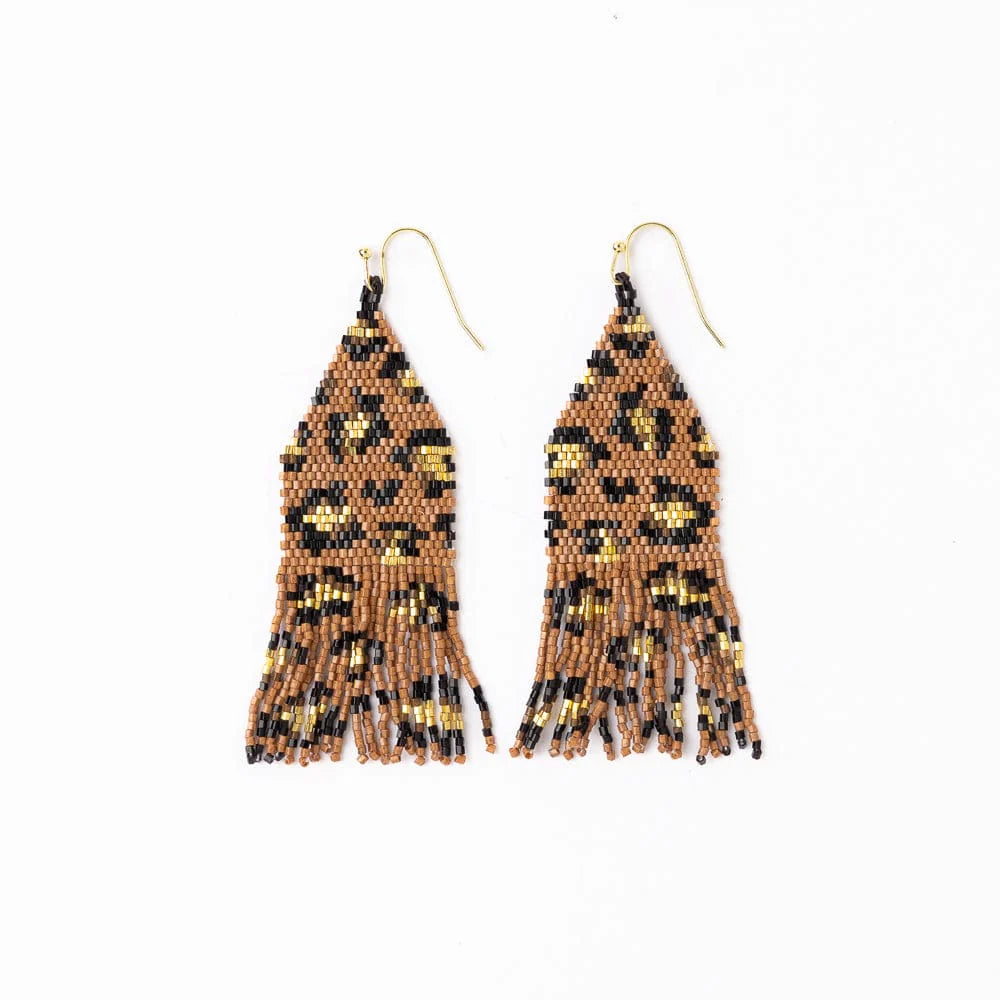 Delilah Cheetah Print Beaded Fringe Earrings