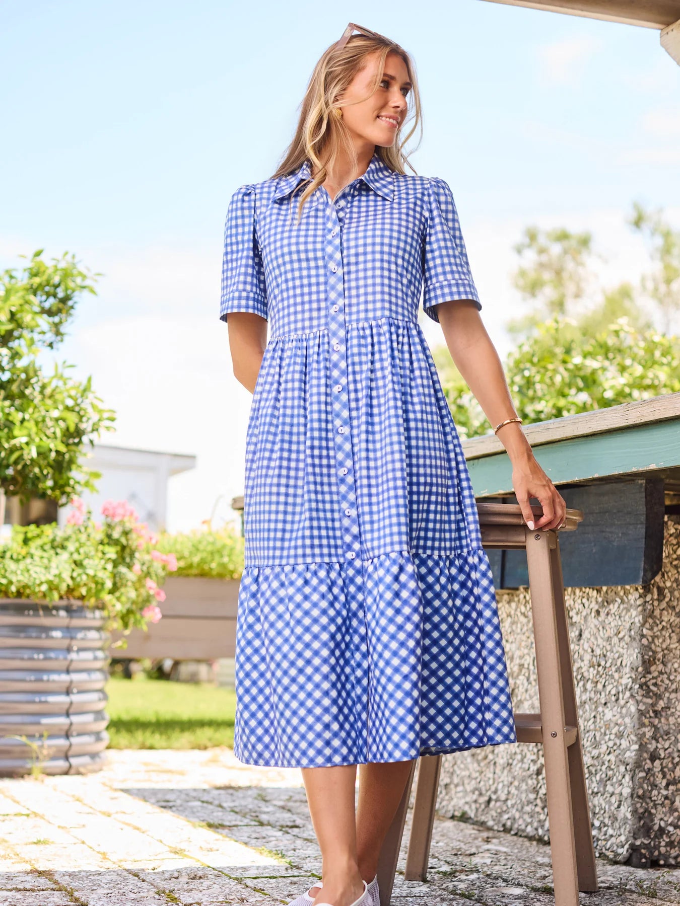Jema Dress in Mixed Navy Gingham
