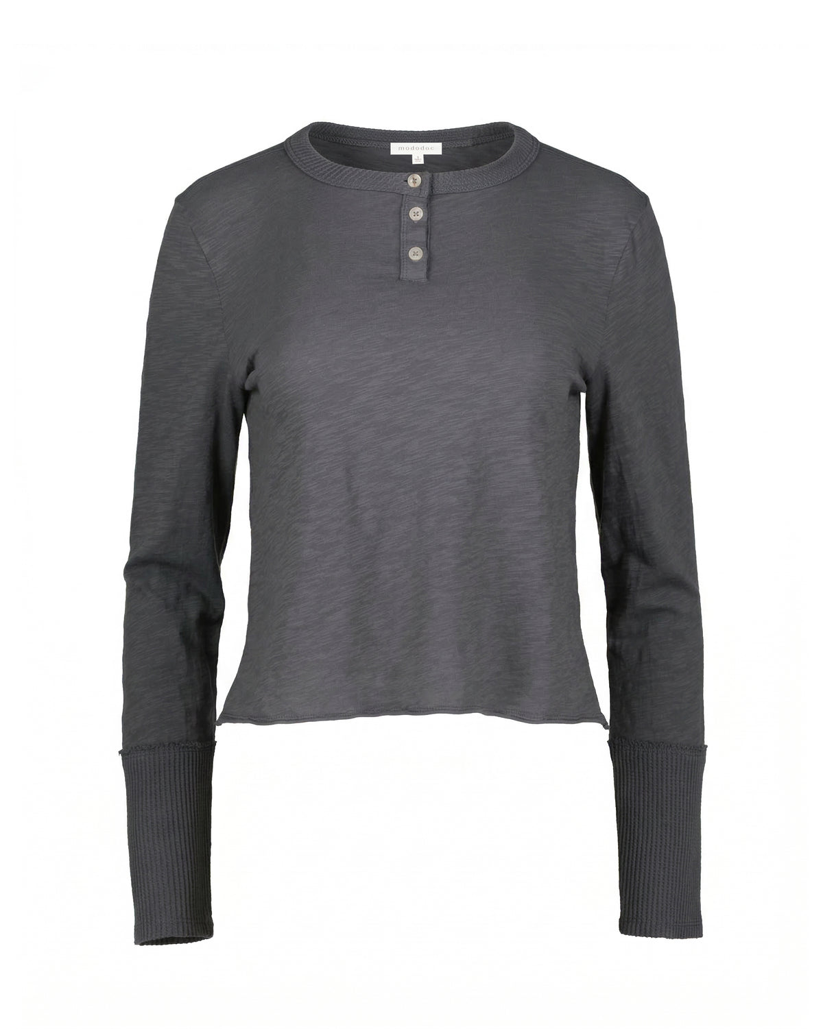 Mixed Media Henley Tee in Iron Slate - front view