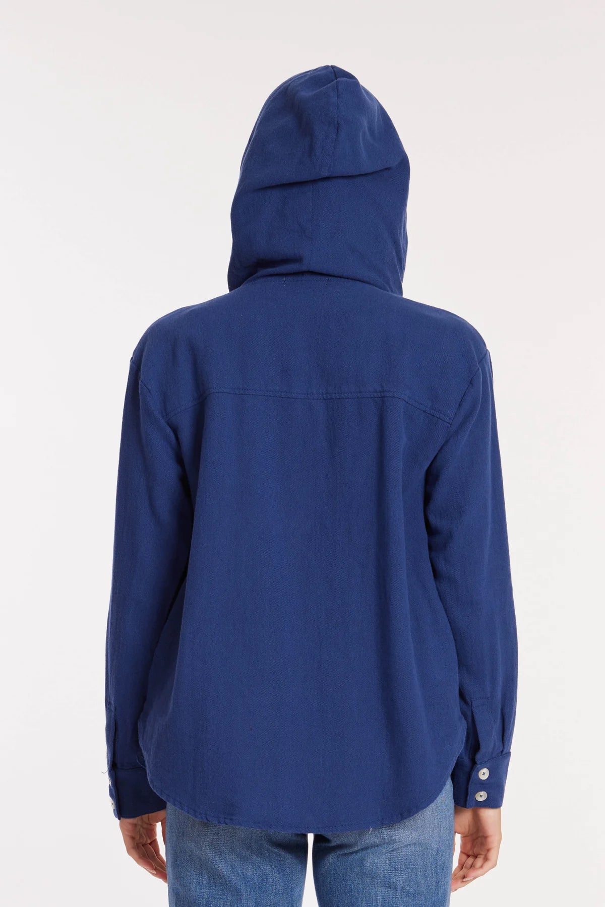 Roll Sleeve Hooded Shacket in Ocean