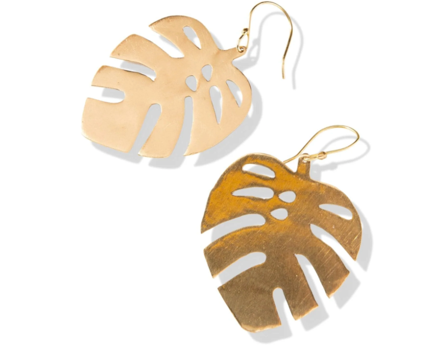 Flora Monstera Leaf Earrings Brass