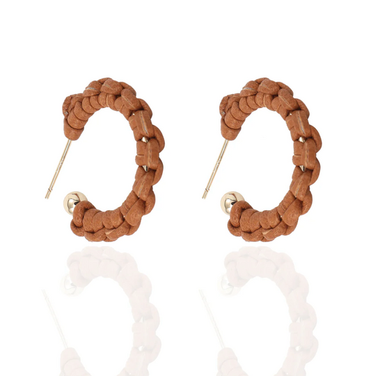 Petite Braided Hoop Earrings in Brown