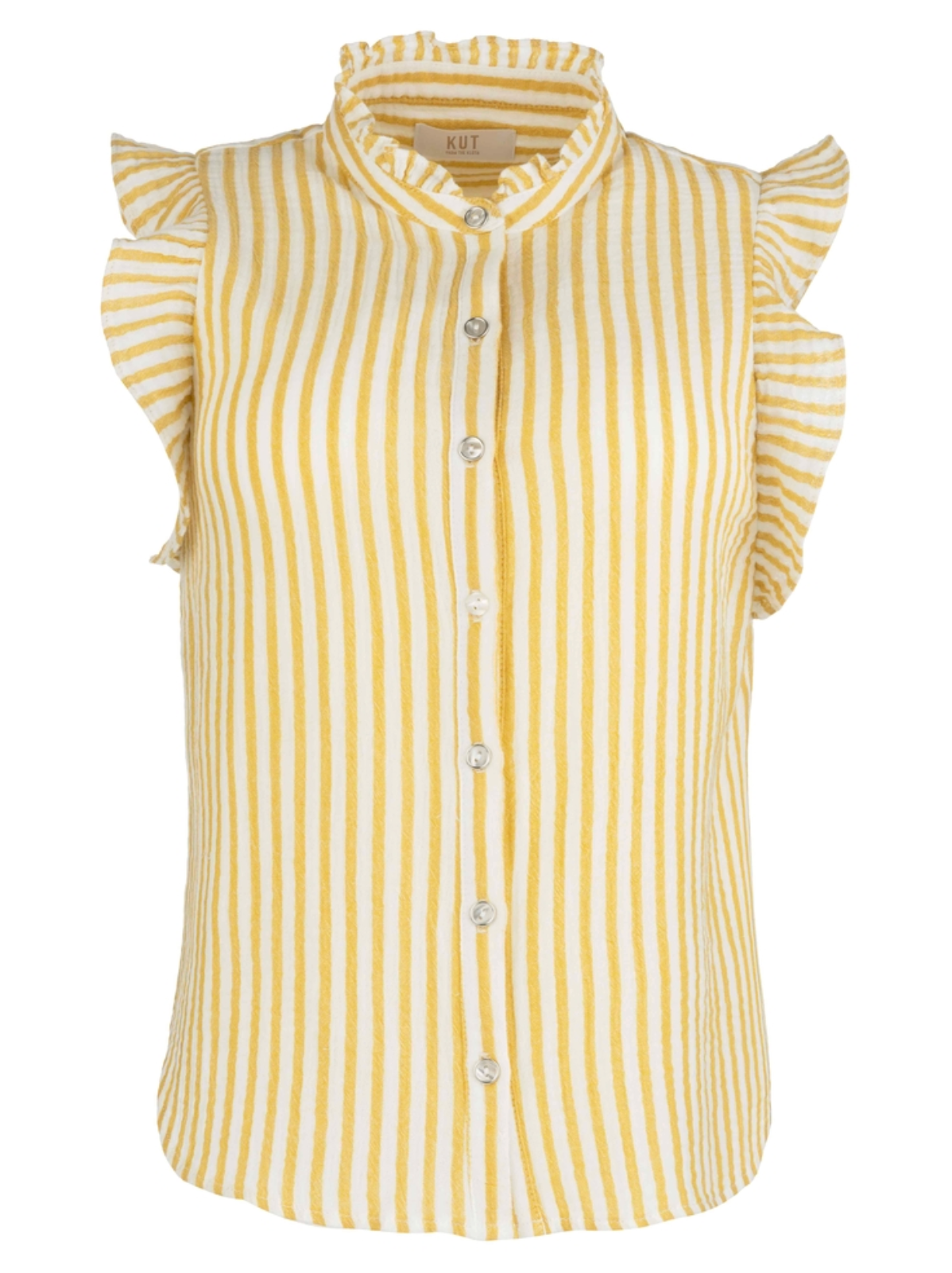 Katara Button Down Ruffle Top (Yellow/White)