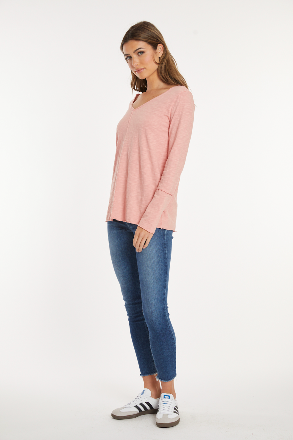 Long Sleeve Wide V-Neck Tunic in Ash Blush