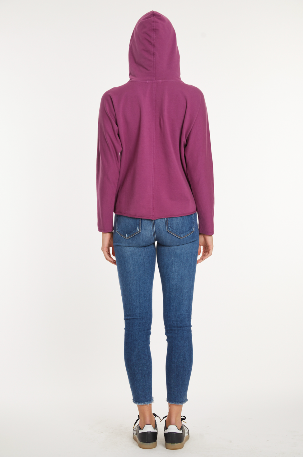 Long Sleeve Kimono Sleeves Hoodie in Wildberry