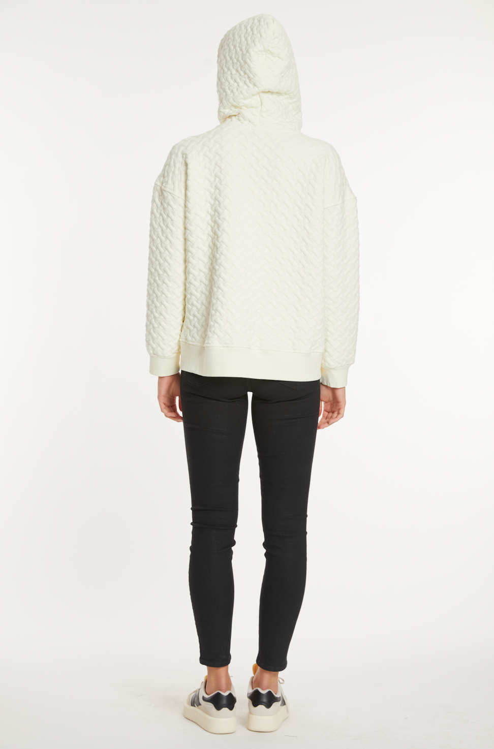 Quilted Long Sleeve Oversize Step Hem Hoodie in Ivory