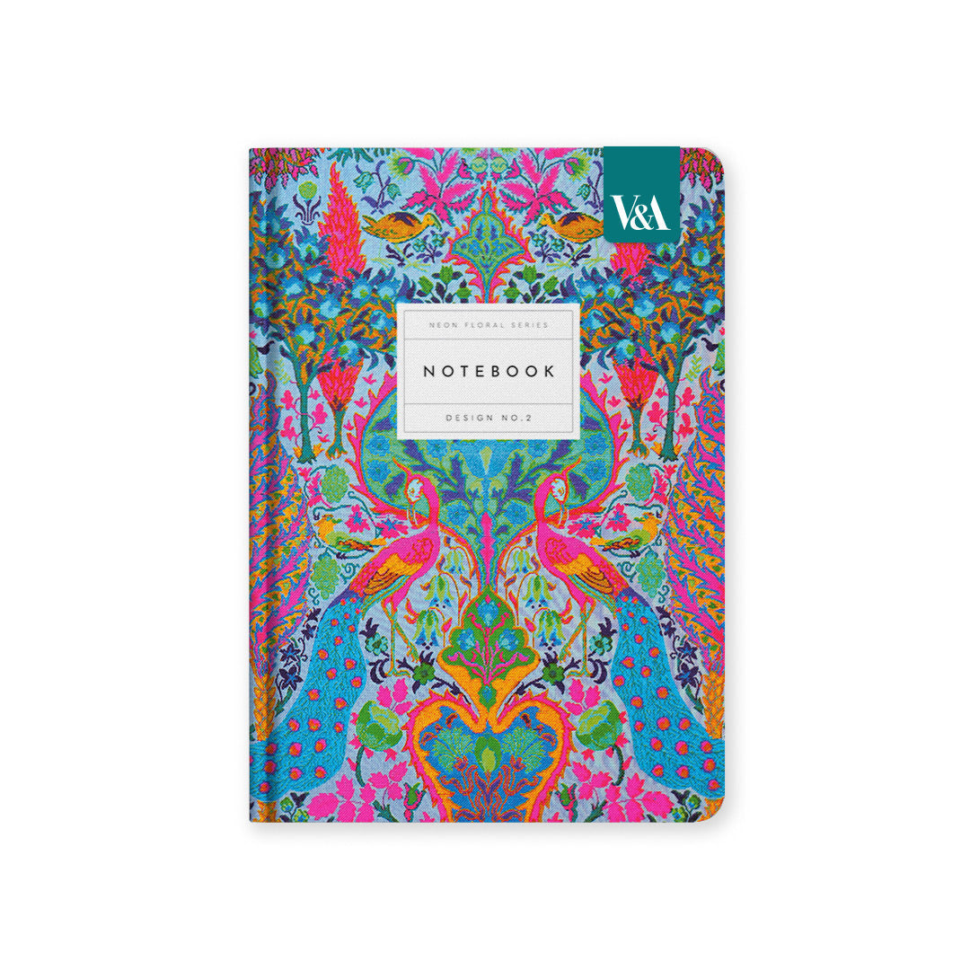 Neon Floral Turquoise Peacock Hardback Notebook (A5)