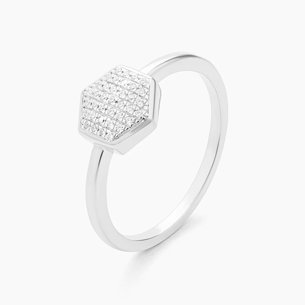 Shimmering Hexa Ring in Silver