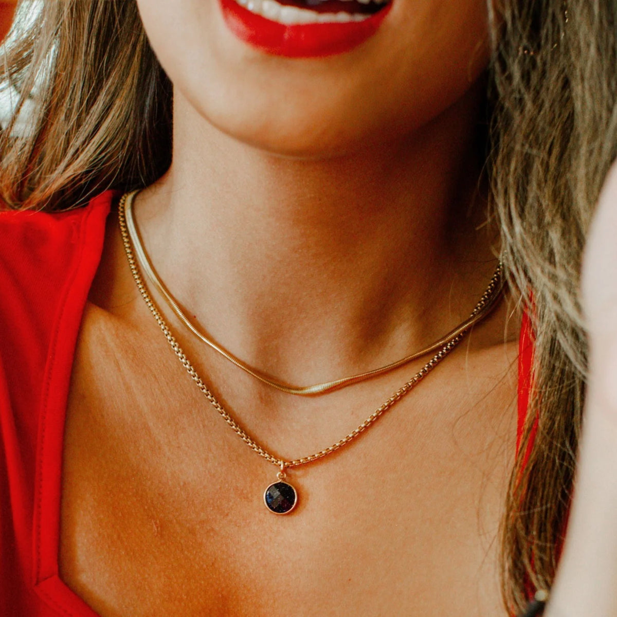 Sandstone Stone Pendant Classic Gold Necklace