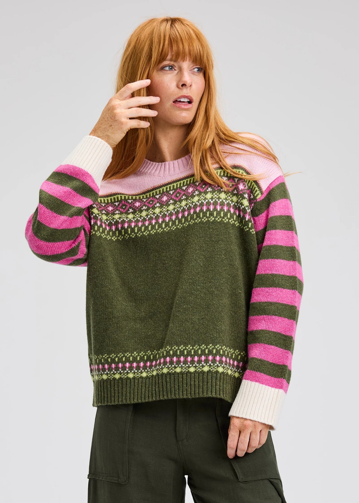 Fairisle Sweater in Olive Mix