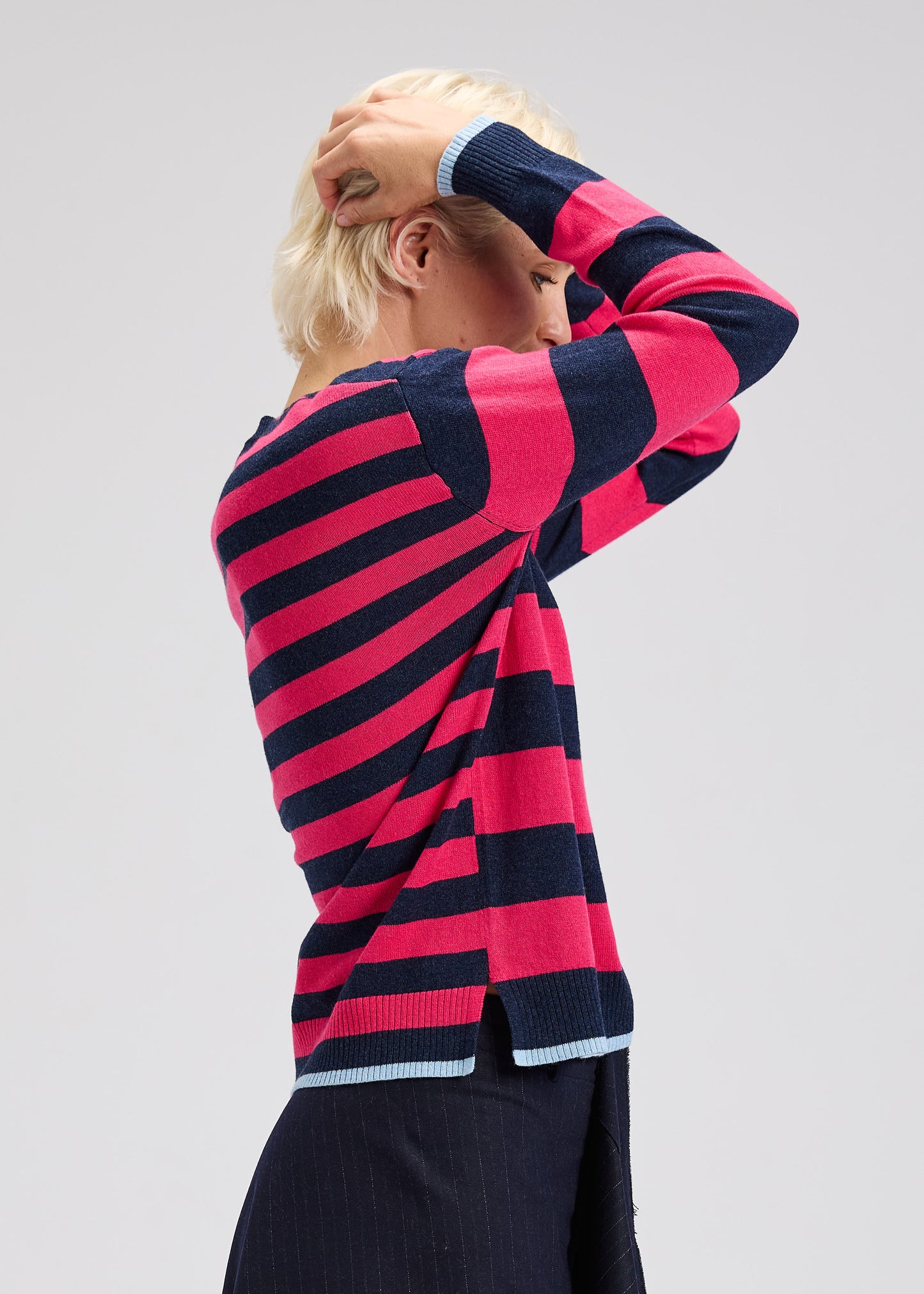 Multi Stripe Crew in Dark Denim